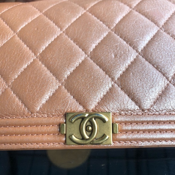 SOLD*** Chanel boy long folding wallet clutch. Metal Rose - Picture 12 of 14